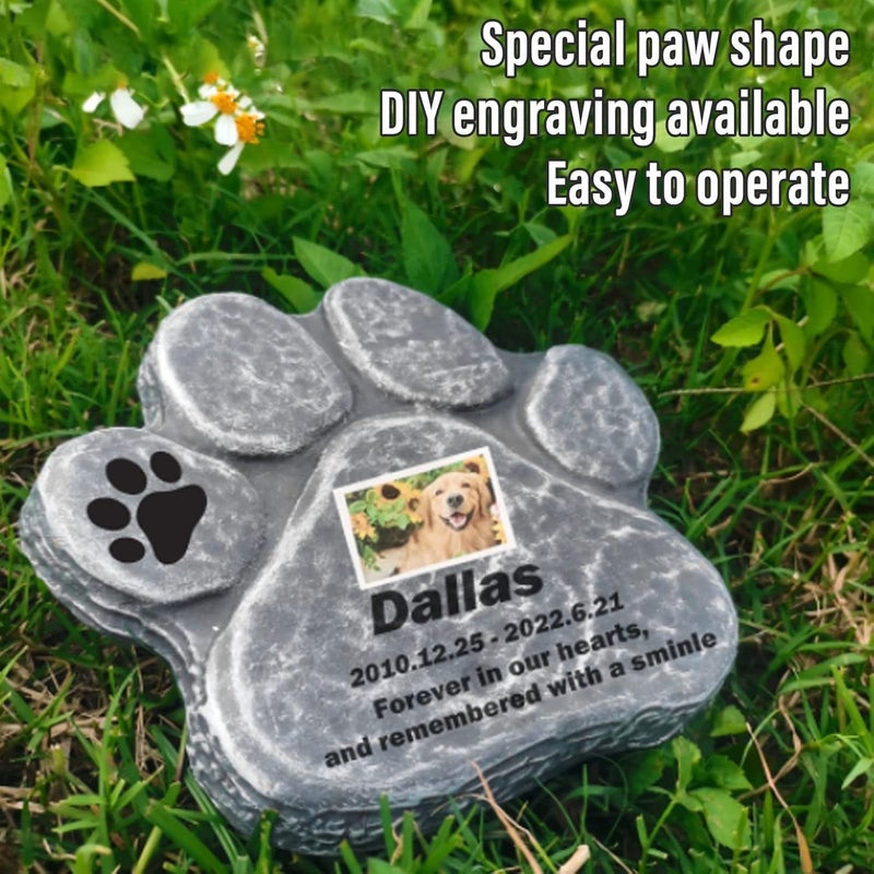 Pet Memorial Stone, Unique Shapes Dog Pawprint Memorial Stone, Weatherproof, DIY Lettering Dog Grave Marker for Outdoor Lawn Patio (Rock Grey) - Image 4