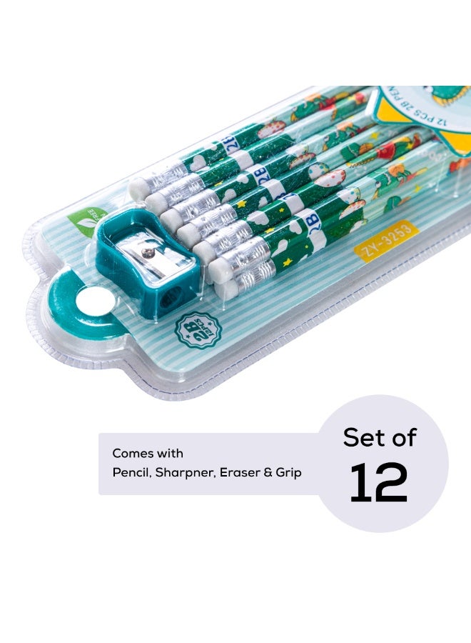 Eazy Kids Eazy Kids 12-Pack 2B Pencils w/ Eraser Includes Sharpener -Green - Image 3