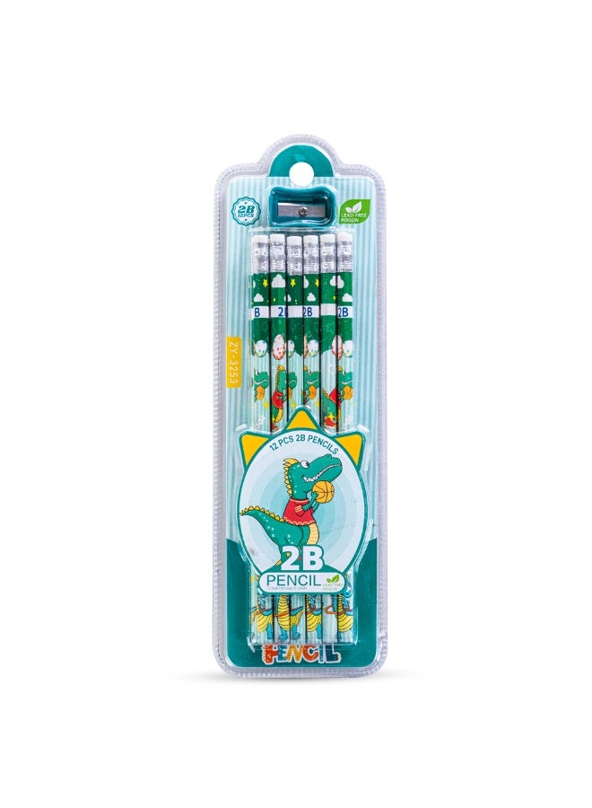 Eazy Kids Eazy Kids 12-Pack 2B Pencils w/ Eraser Includes Sharpener -Green - Image 1