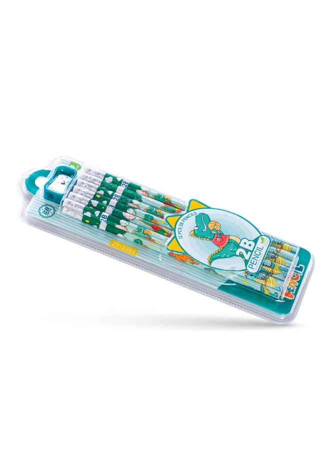 Eazy Kids Eazy Kids 12-Pack 2B Pencils w/ Eraser Includes Sharpener -Green - Image 2