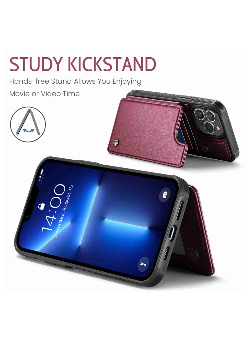 CaseMe - Wallet Case for iPhone 14 Pro Premium Handmade Durable PU Leather Slim Shockproof Case with [Double Magnetic Clasp] [Card Holder] [Kickstand] [RFID Blocking] (Red) - Image 1