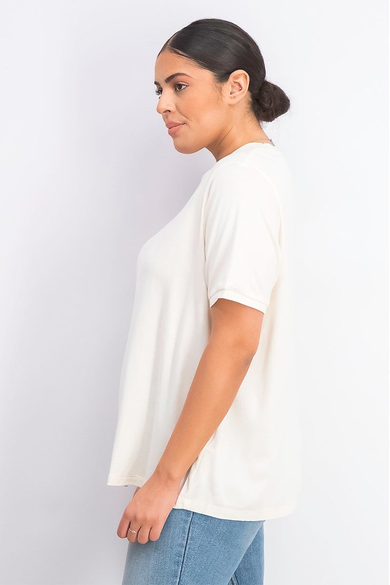 Tchibo تي شيرت نسائي بأكمام قصيرة و ياقة دائرية، كريمي - Image 4