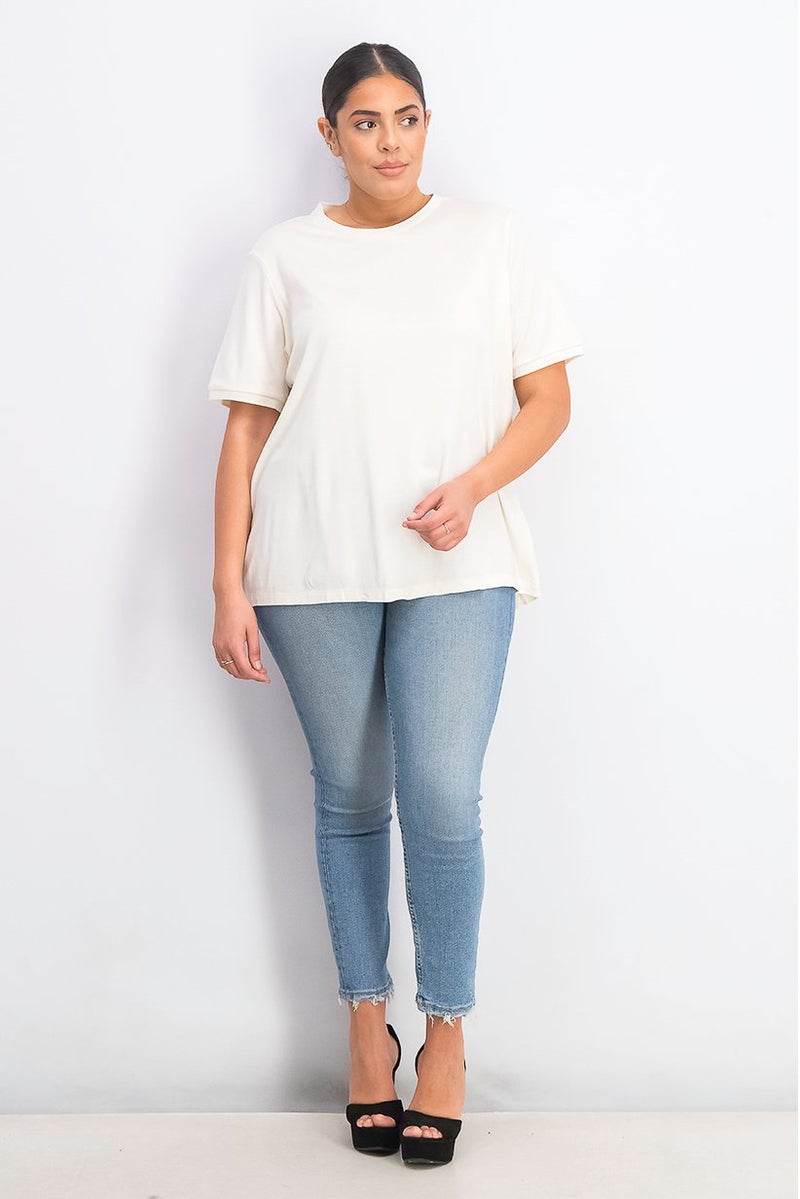 Tchibo تي شيرت نسائي بأكمام قصيرة و ياقة دائرية، كريمي - Image 3