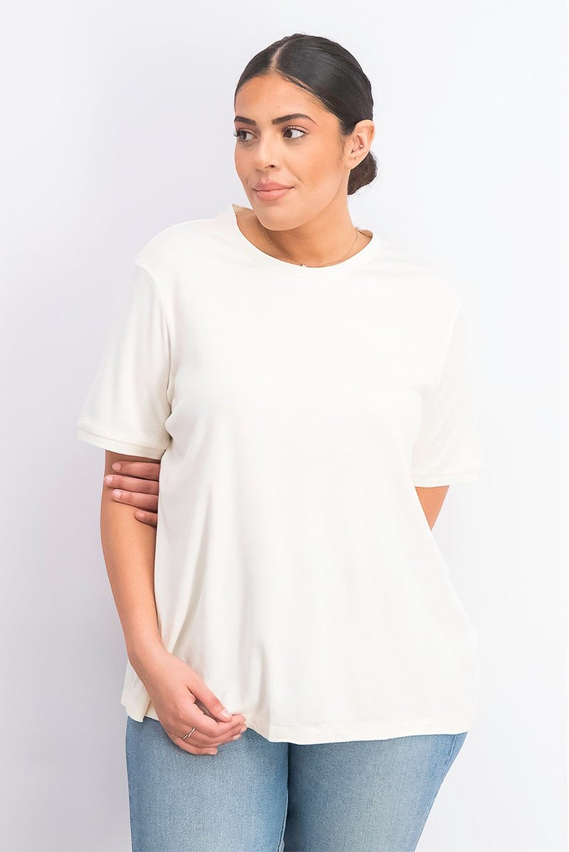 Tchibo تي شيرت نسائي بأكمام قصيرة و ياقة دائرية، كريمي - Image 1