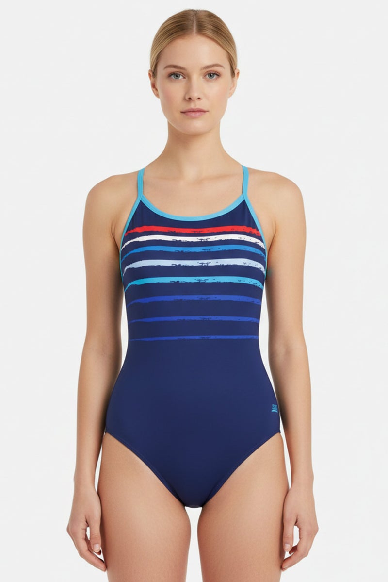 ZOGGS فستان سباحة نسائي بدون حشوة مع شعار مطرز، متعدد الألوان - Image 1