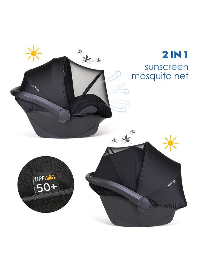 Beberoad Love Car Seat Canopy 2-in-1 Mosquito Net & Sunshade Car Seat Cover with 2-Way Zipper UV Protection (Black) - Image 4