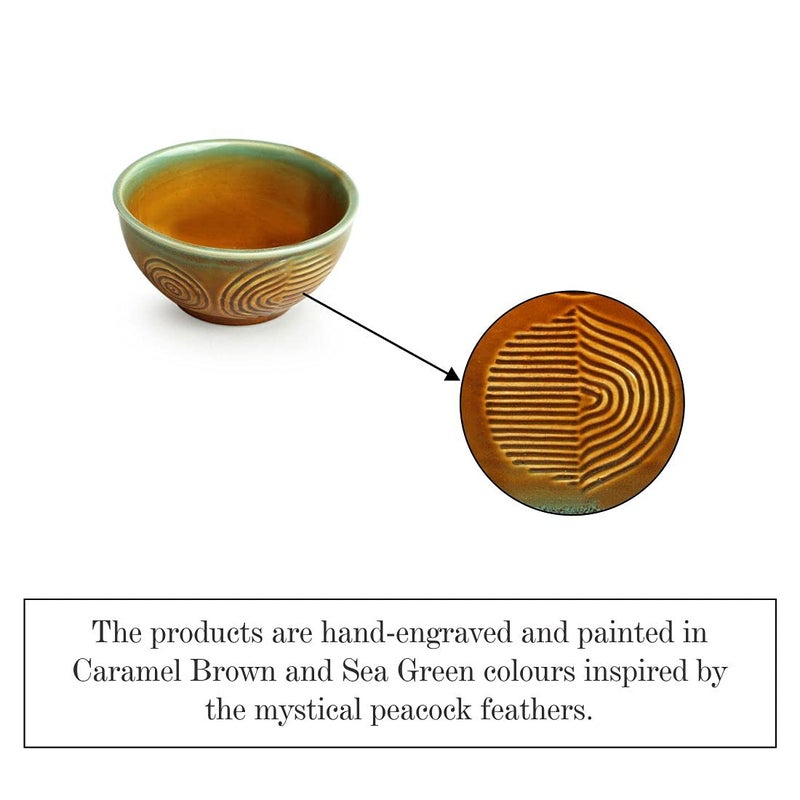 ExclusiveLane 'Peacock Boulevard' Hand-Engraved Ceramic Bowl Dining Bowl Ceramic Katoris (Set of 6, 200 ML, Microwave Safe, Dishwasher Safe) - Ceramic Bowls For Kitchen Dinner Bowls Set - Image 3