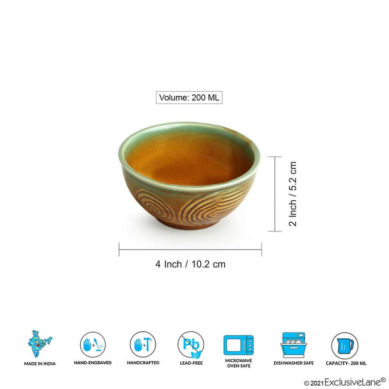 ExclusiveLane 'Peacock Boulevard' Hand-Engraved Ceramic Bowl Dining Bowl Ceramic Katoris (Set of 6, 200 ML, Microwave Safe, Dishwasher Safe) - Ceramic Bowls For Kitchen Dinner Bowls Set - Image 5