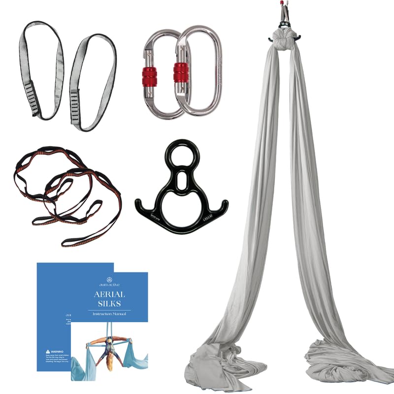 Aum Active Aerial Silks Starter Kit - Durable 9 Yards of Aerial Yoga Hammock with Hardware & Guide - Aerial Swing for Acrobatic Flying Yoga & All Levels (Aerial Rigging Point Up to 13ft) - Image 1