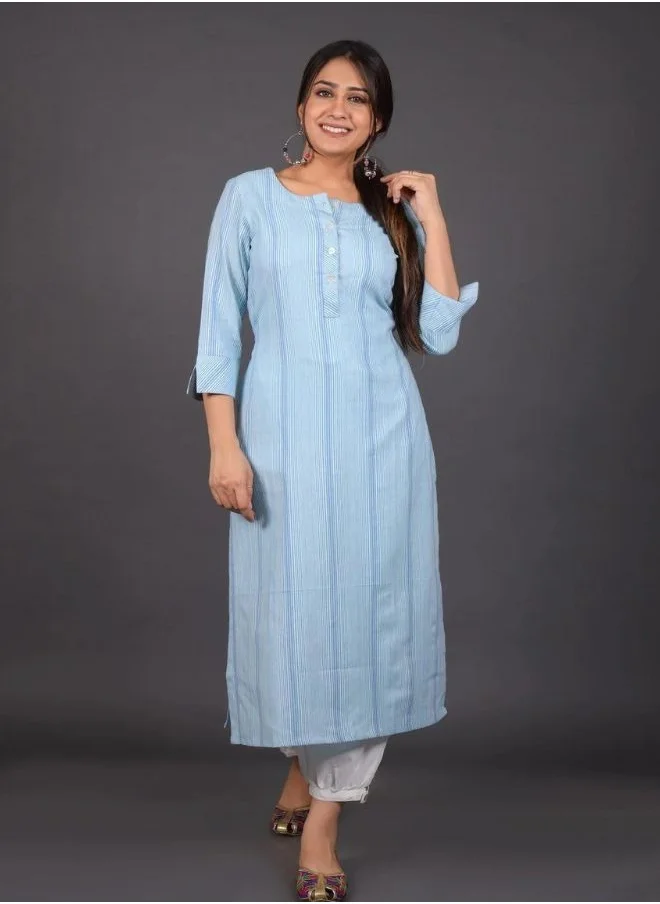 ZERESOUQ Sky Striped Kurta In South Cotton