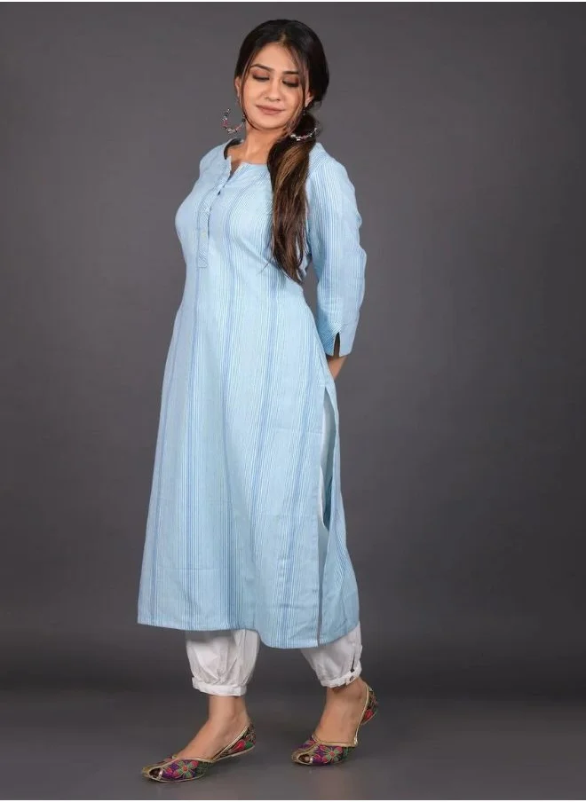 ZERESOUQ Sky Striped Kurta In South Cotton