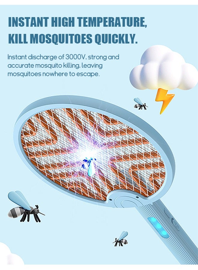 Beyond LED Electric Fly Swatter, 180° Folding 2 in 1 Smart Bug Zapper with Light, 3000V Detachable Dual Modes Fly Zapper, Powerful Mosquitoes Trap Lamp & Fly Killer Swatter (Blue)  - Image 4