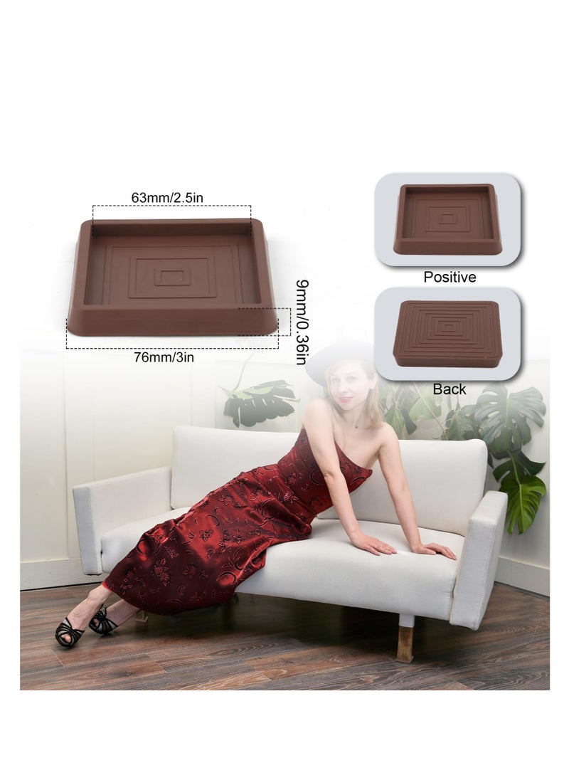 Square Sofa Non Slip Mat, Furniture Pads Rubber Furniture Caster Cups, Suitable for Hardwood Floors, Carpet, Bed, Cabinet, Sofa, Chair Table (Brown, 4PCS)