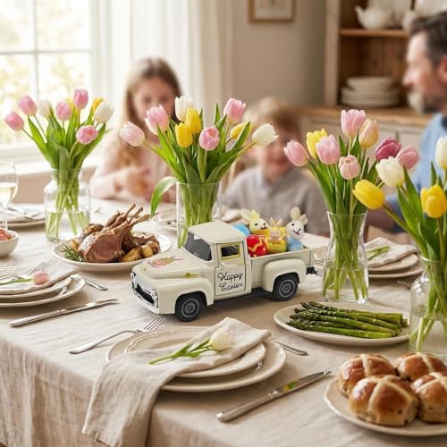 YimiBloss Easter Truck Decorations Set - Vintage Farmhouse Metal Truck with 3 Easter Eggs and 3 Resin Bunny Figurines, Spring Farm Pickup Decor for Table Tiered Tray Home Kitchen Office Gifts - Image 5