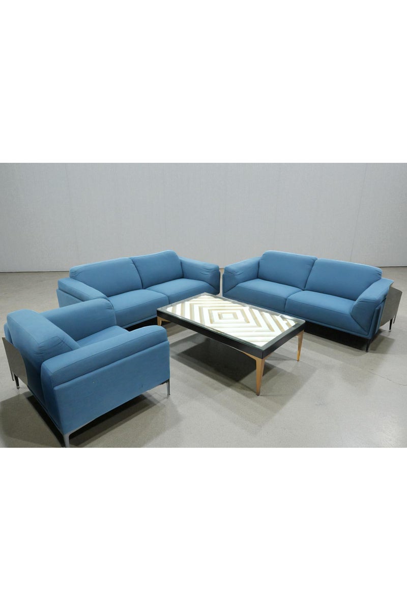 Generic Modern 3-Piece Living Room Sofa Set, Sky Blue Fabric, Metal Legs, Contemporary Design, 5 Seater - Image 2