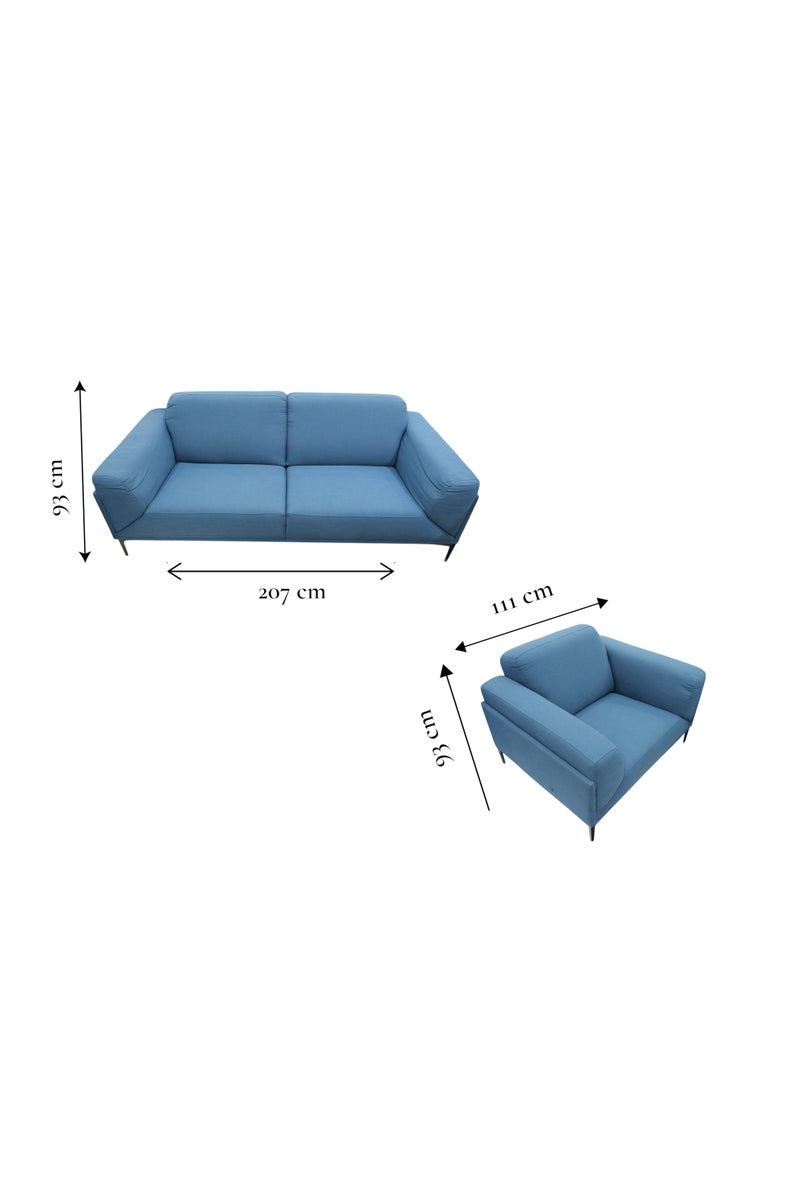 Generic Modern 3-Piece Living Room Sofa Set, Sky Blue Fabric, Metal Legs, Contemporary Design, 5 Seater - Image 3