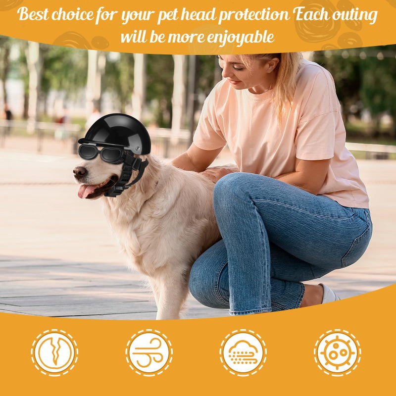 Frienda Dog Helmet and Goggles, UV Protection Doggy Sunglasses and 4 Inch Padded Puppy Motorcycle Helmet Adorable Dog Goggles with Adjustable Belt for Small Dogs Puppy Riding(Black,L) - Image 4