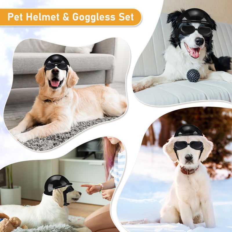 Frienda Dog Helmet and Goggles, UV Protection Doggy Sunglasses and 4 Inch Padded Puppy Motorcycle Helmet Adorable Dog Goggles with Adjustable Belt for Small Dogs Puppy Riding(Black,L) - Image 5
