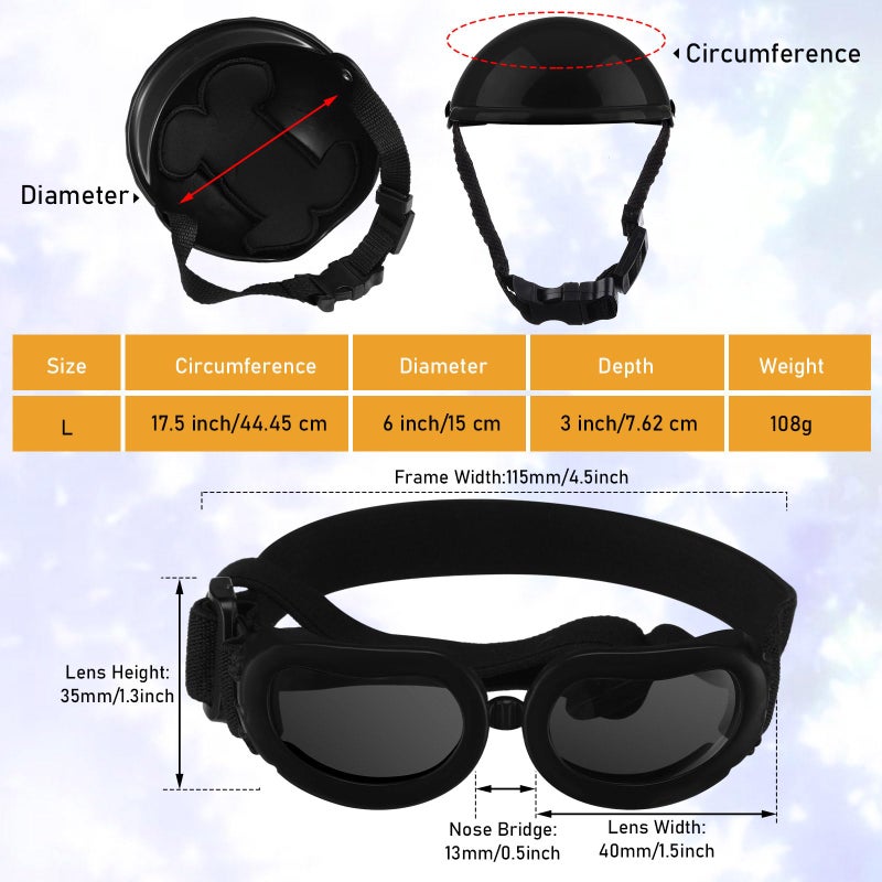 Frienda Dog Helmet and Goggles, UV Protection Doggy Sunglasses and 4 Inch Padded Puppy Motorcycle Helmet Adorable Dog Goggles with Adjustable Belt for Small Dogs Puppy Riding(Black,L) - Image 2