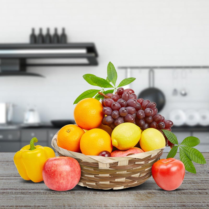 Hand Woven Round Fruit Basket With Lace Edge Multi Use Serving Tray Kitchen Storage - Image 5