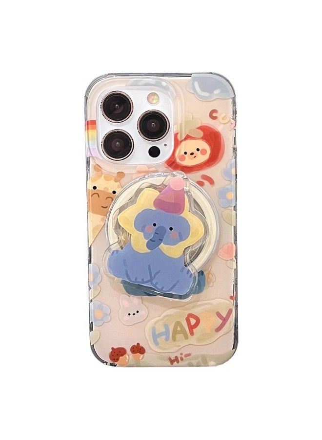 Simple Fresh Polka Dot Magnetic Suction For Iphone15ProMax Double-sided For Iphone 14/13 Phone Case For IP12P-Color:Magnetic Stand + Oil Painting Animal Elephant Sm-Applicable Model:For Iphone 14Pro