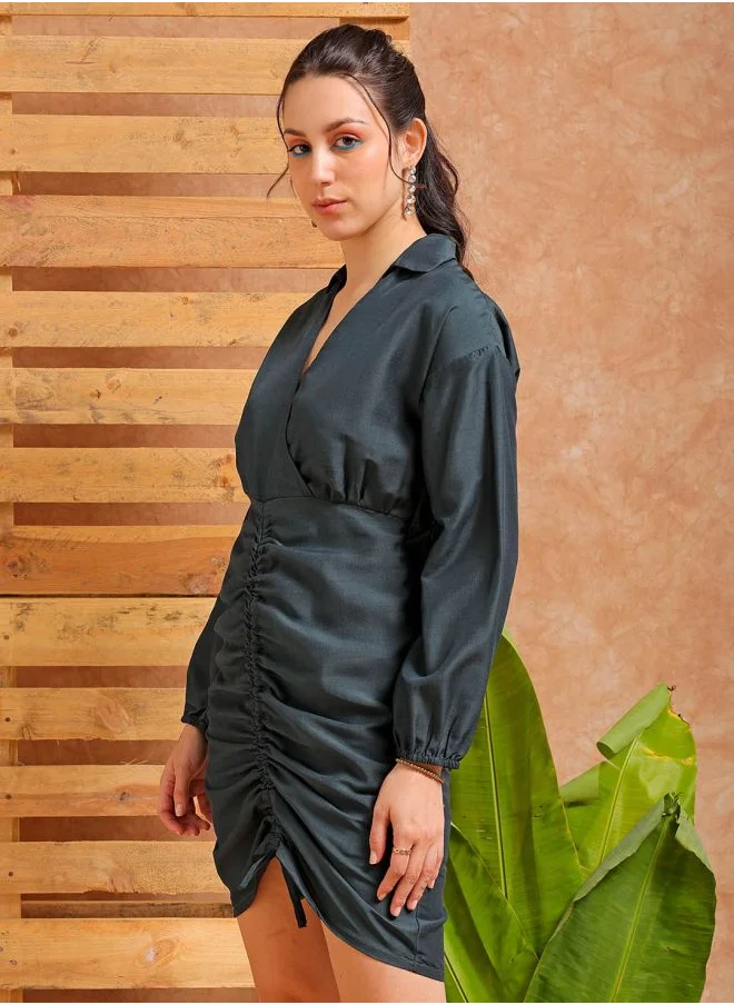 Freehand Women Regular Fit Casual Solid Ruched Dress