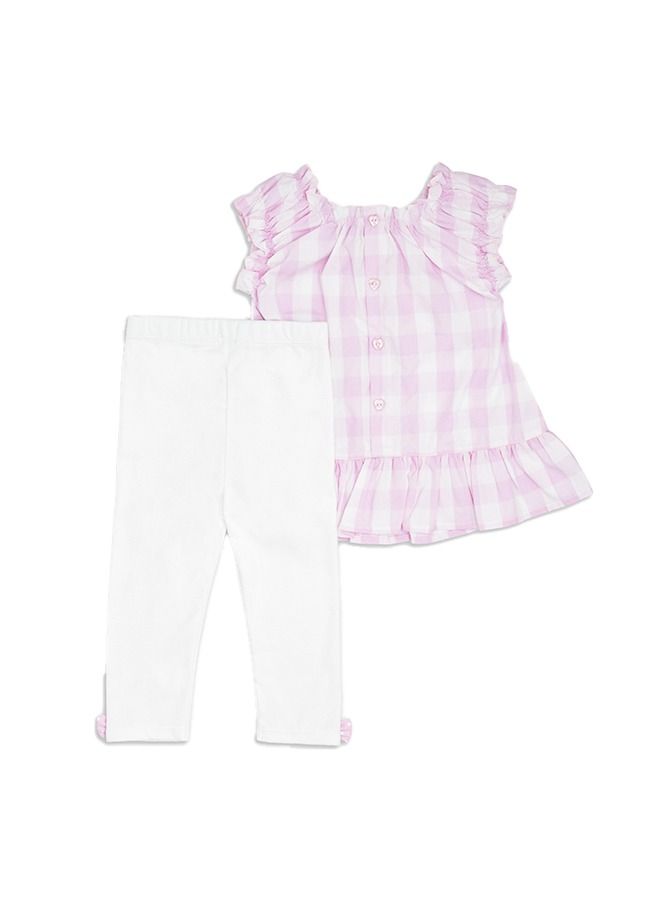MOON 100% Cotton Tunic Top and Leggings 9-12M - Pink Gingham - Image 2