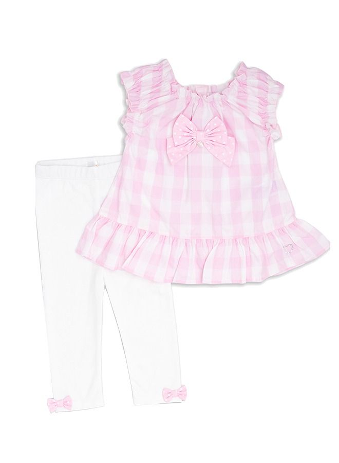 MOON 100% Cotton Tunic Top and Leggings 9-12M - Pink Gingham - Image 1
