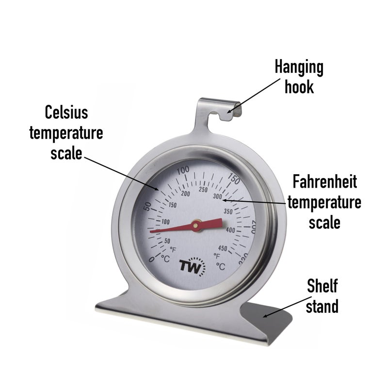 Thermometer World ترمومتر وورلد لفرن الكهرباء والغاز - مقياس حرارة فرن بالقرص - ترمومتر يبقى في الفرن - ستانلس ستيل - Image 5