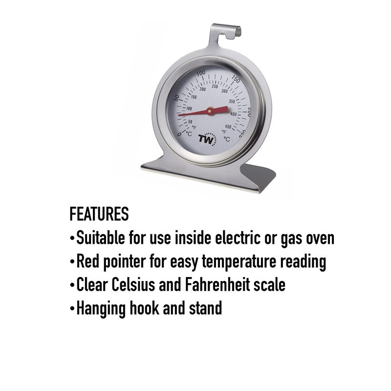 Thermometer World ترمومتر وورلد لفرن الكهرباء والغاز - مقياس حرارة فرن بالقرص - ترمومتر يبقى في الفرن - ستانلس ستيل - Image 4