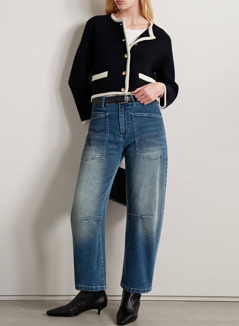 EVALESS Jeans for Women Trendy 2025 High Waisted Boyfriend Wide Leg Baggy Barrel Jean Real Teal Size 4 - Image 3