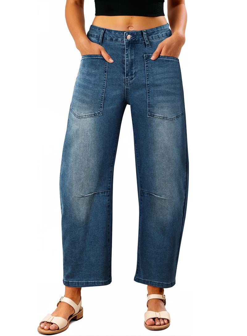 EVALESS Jeans for Women Trendy 2025 High Waisted Boyfriend Wide Leg Baggy Barrel Jean Real Teal Size 4 - Image 1