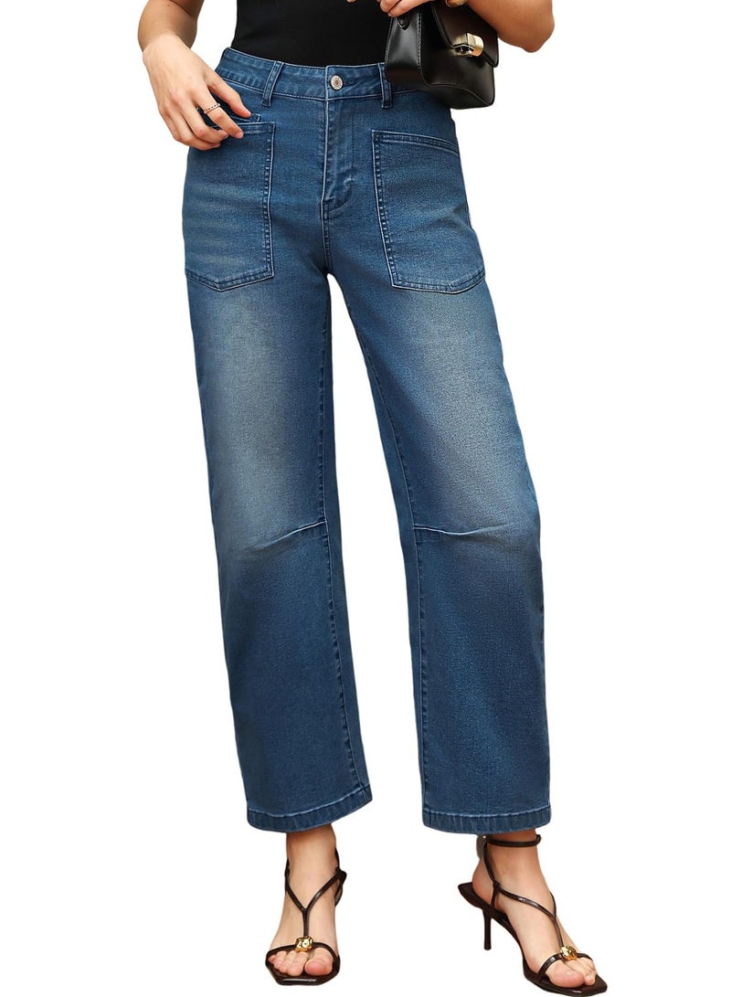 EVALESS Jeans for Women Trendy 2025 High Waisted Boyfriend Wide Leg Baggy Barrel Jean Real Teal Size 4 - Image 5