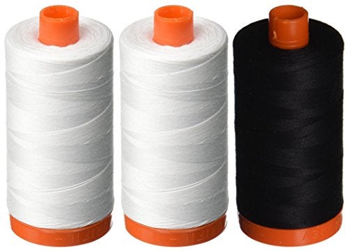 Aurifil 3-Pack - Aurifil 50WT - 2 White + 1 Black, Solid - Mako Cotton Thread - 1422Yds Each - Image 1