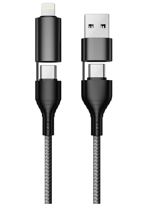 NEW 4-in-1 Fast Charging Cable – USB to Lightning, USB to Type-C, Type-C to Lightning 20W, Type-C to Type-C 60W, Nylon Braided for iPhone, Samsung, Huawei u0026 Tablets