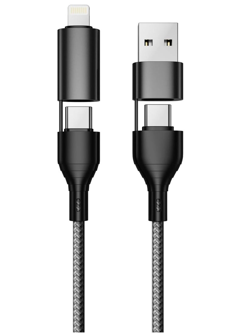 NEW 4-in-1 Fast Charging Cable – USB to Lightning, USB to Type-C, Type-C to Lightning 20W, Type-C to Type-C 60W, Nylon Braided for iPhone, Samsung, Huawei u0026 Tablets