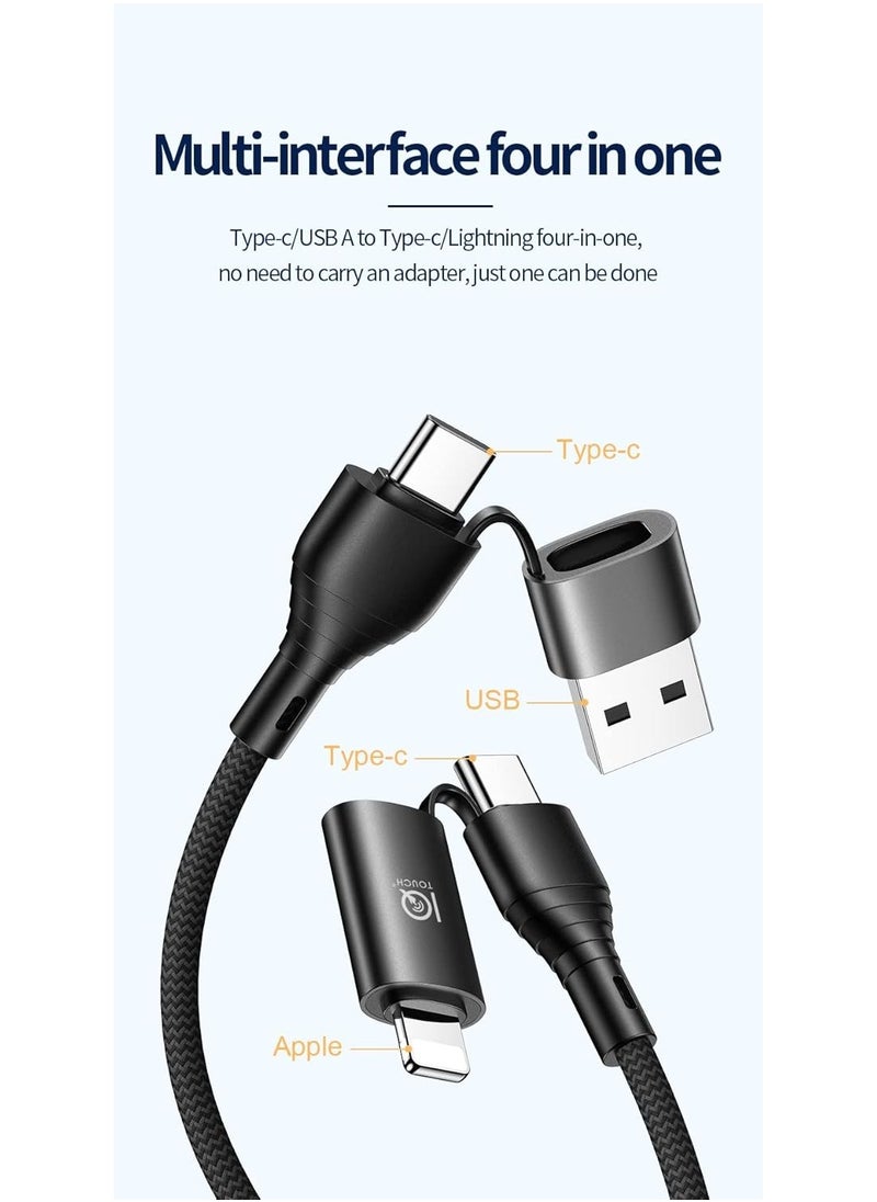NEW 4-in-1 Fast Charging Cable – USB to Lightning, USB to Type-C, Type-C to Lightning 20W, Type-C to Type-C 60W, Nylon Braided for iPhone, Samsung, Huawei u0026 Tablets
