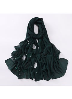 Spring Summer Chiffon Hijab Floral Ruffle Pearl Dark green