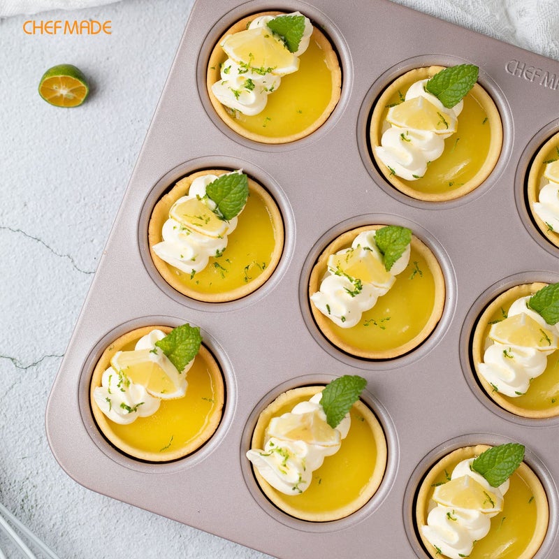 CHEFMADE Muffin Cake Pan, 12-Cavity Non-Stick Bristish Cupcake Pan Bakeware for Oven Baking (Champagne Gold) - Image 3
