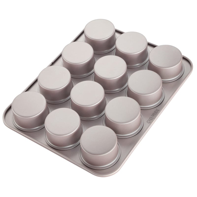 CHEFMADE Muffin Cake Pan, 12-Cavity Non-Stick Bristish Cupcake Pan Bakeware for Oven Baking (Champagne Gold) - Image 1