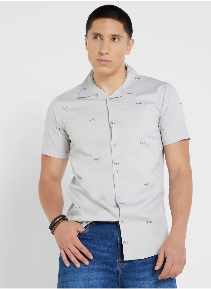 سفنتي فايف Pure Cotton Printed Casual Shirt With Half Sleeve And Resort Collar