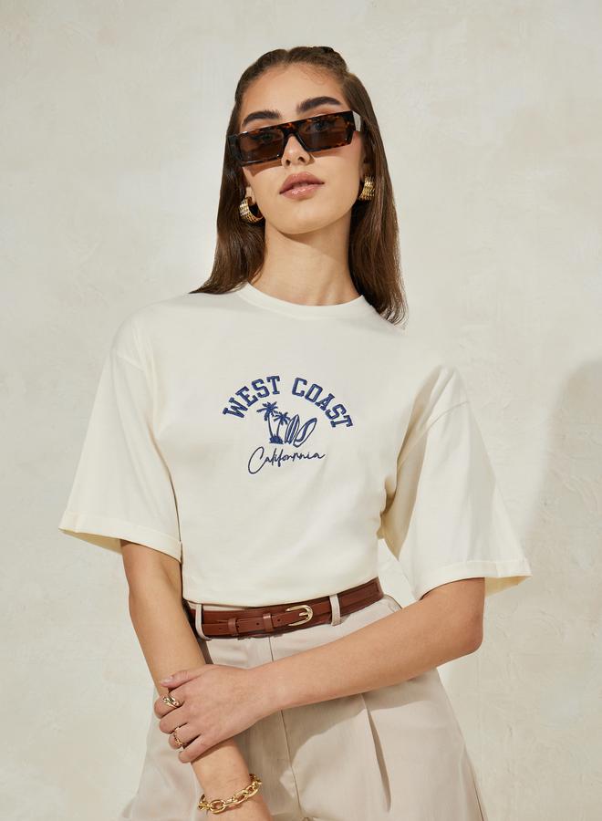 Styli Oversized West Coast Embroidered Turn-Up Sleeves T-Shirt - Image 2