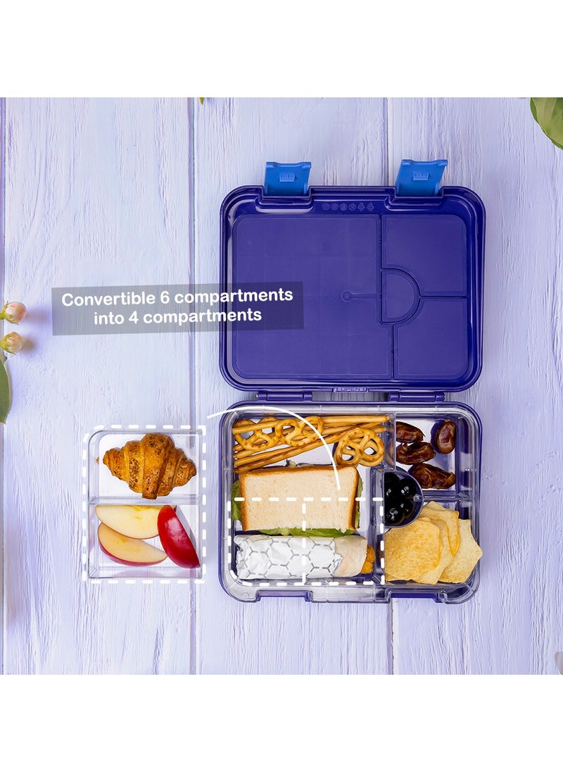 Eazy Kids - 6 And 4 Convertible Bento Lunch Box With Sandwich Cutter Set - Outer Space Blue - Image 1