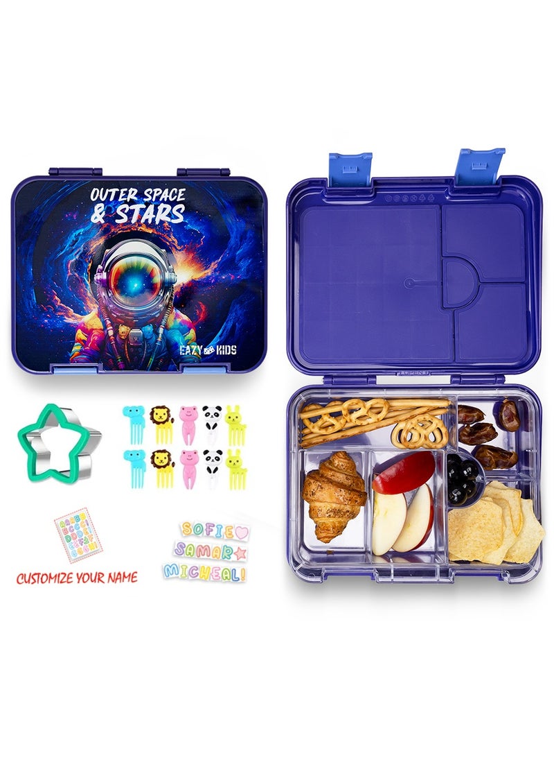 Eazy Kids - 6 And 4 Convertible Bento Lunch Box With Sandwich Cutter Set - Outer Space Blue - Image 1