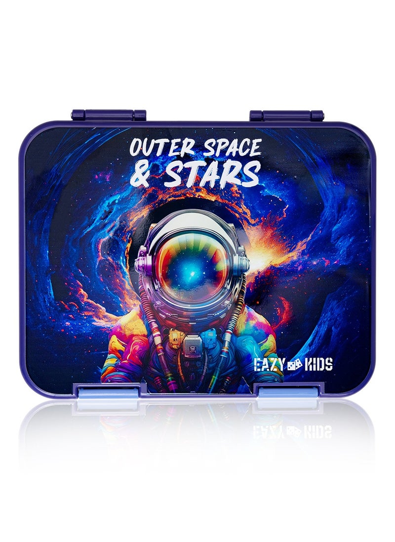 Eazy Kids - 6 And 4 Convertible Bento Lunch Box With Sandwich Cutter Set - Outer Space Blue - Image 1