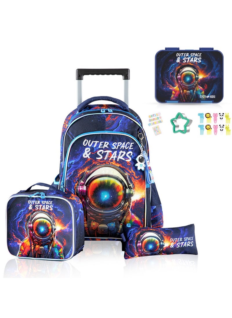 Eazy Kids - 6 And 4 Convertible Bento Lunch Box With Sandwich Cutter Set - Outer Space Blue - Image 1