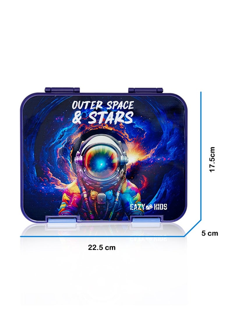Eazy Kids - 6 And 4 Convertible Bento Lunch Box With Sandwich Cutter Set - Outer Space Blue - Image 1