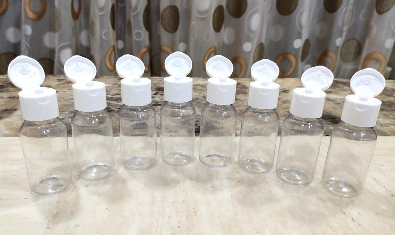 SPC 50ml - Empty Transparent Refillable Round Plastic Bottles with Flip Top Caps for Sanitizer & Travelers - Pack of 8 Pcs, White - Image 2