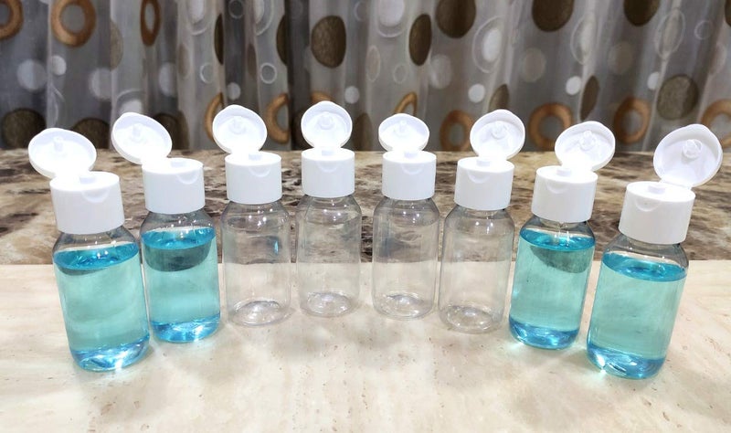 SPC 50ml - Empty Transparent Refillable Round Plastic Bottles with Flip Top Caps for Sanitizer & Travelers - Pack of 8 Pcs, White - Image 1