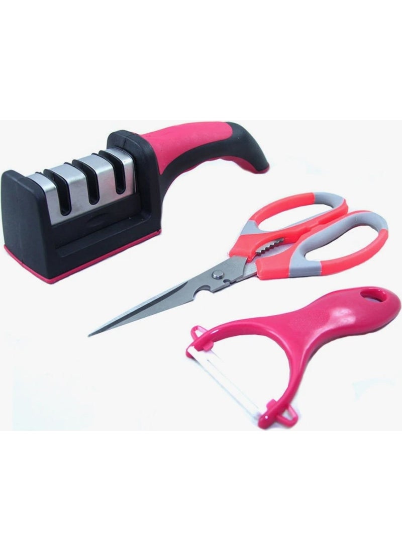 Ceyden Triple Kitchen Set Kitchen Scissors + Sharpener + Vegetable Peeler Set  - Image 1